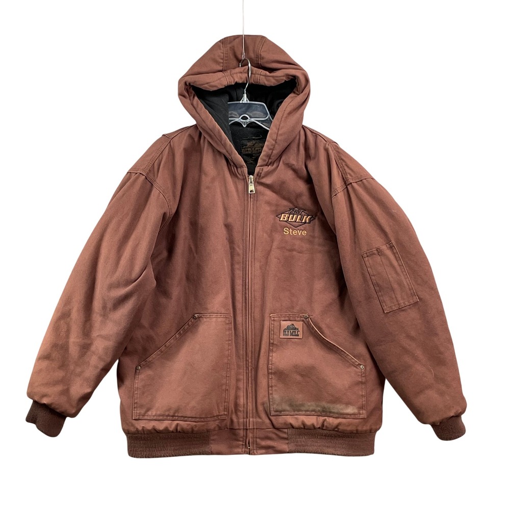 Old Mill Hooded Work Jacket Mens XL Brown B&T Bulk Steve Canvas Zip Up Coat
